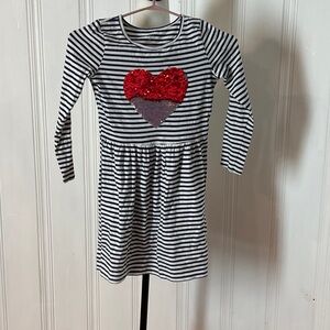 Navy Striped Kids Dress with Sequin Red Heart
